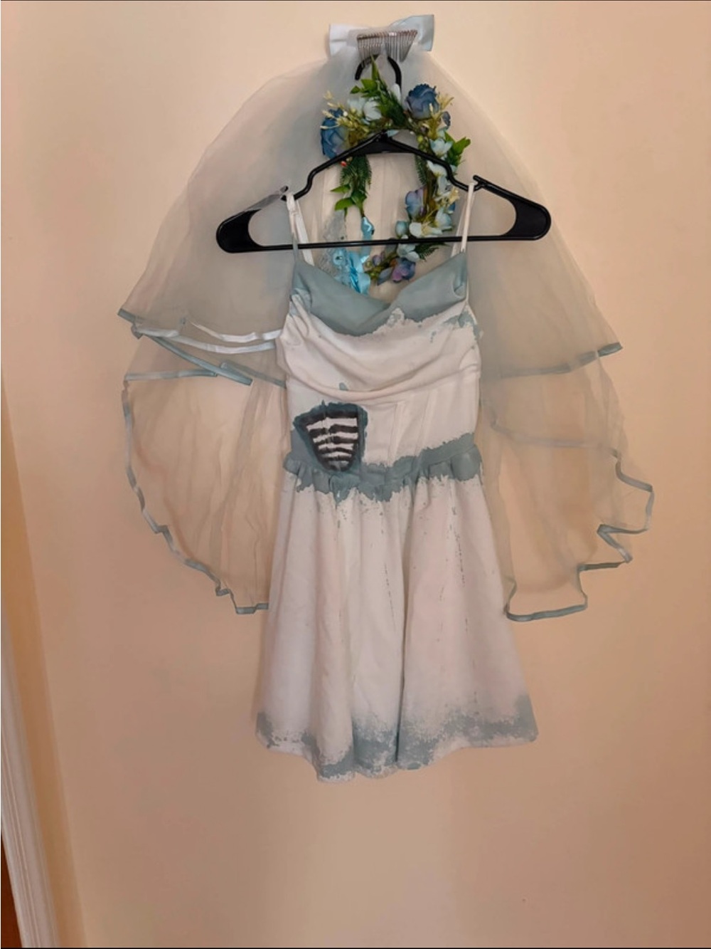 Blue and White Kids Ghost Bride Costume with Veil